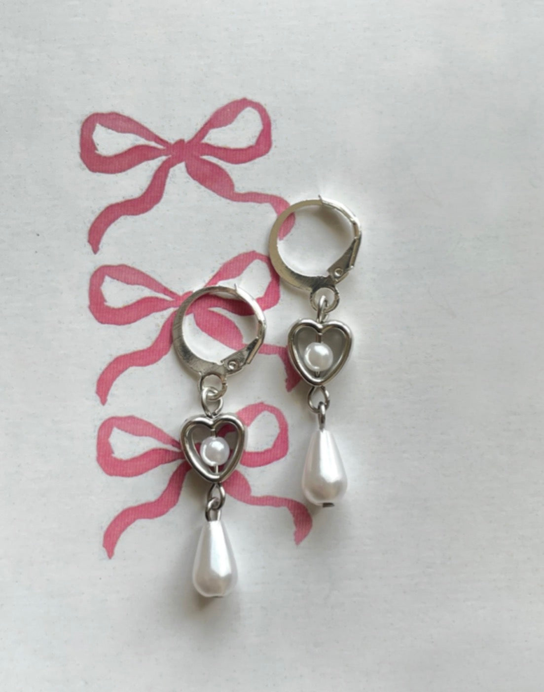 pearl heart earrings