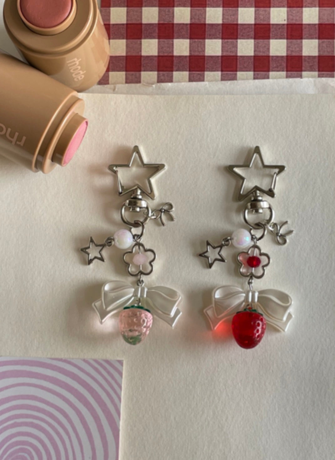 coquette strawberry keychain